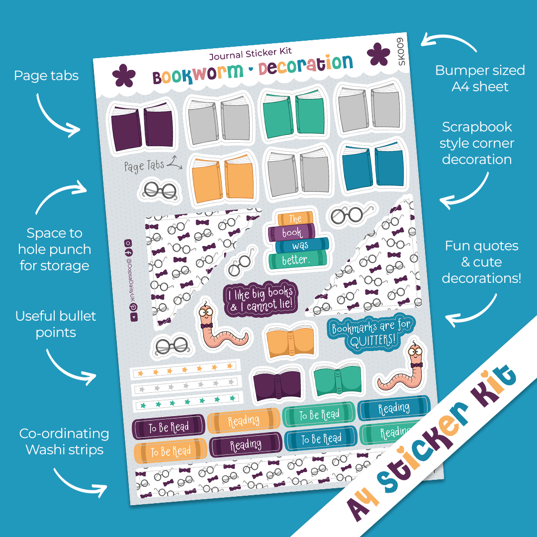 Bookworm Decoration A4 Journal Sticker Kit