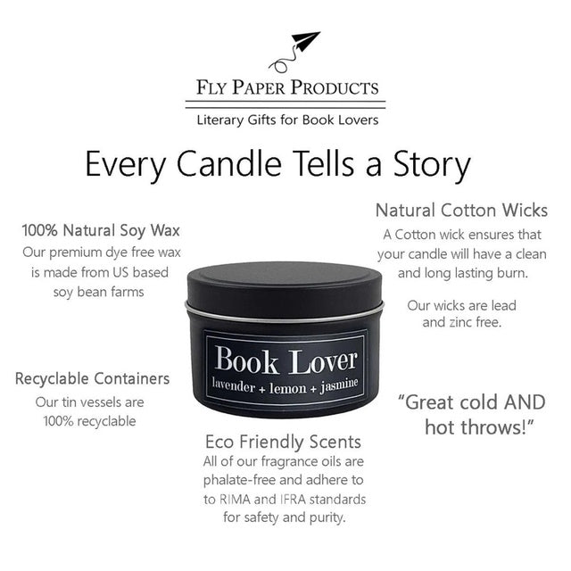 Book Lover Literary Tin Soy Candle 4oz from Fly Paper Products