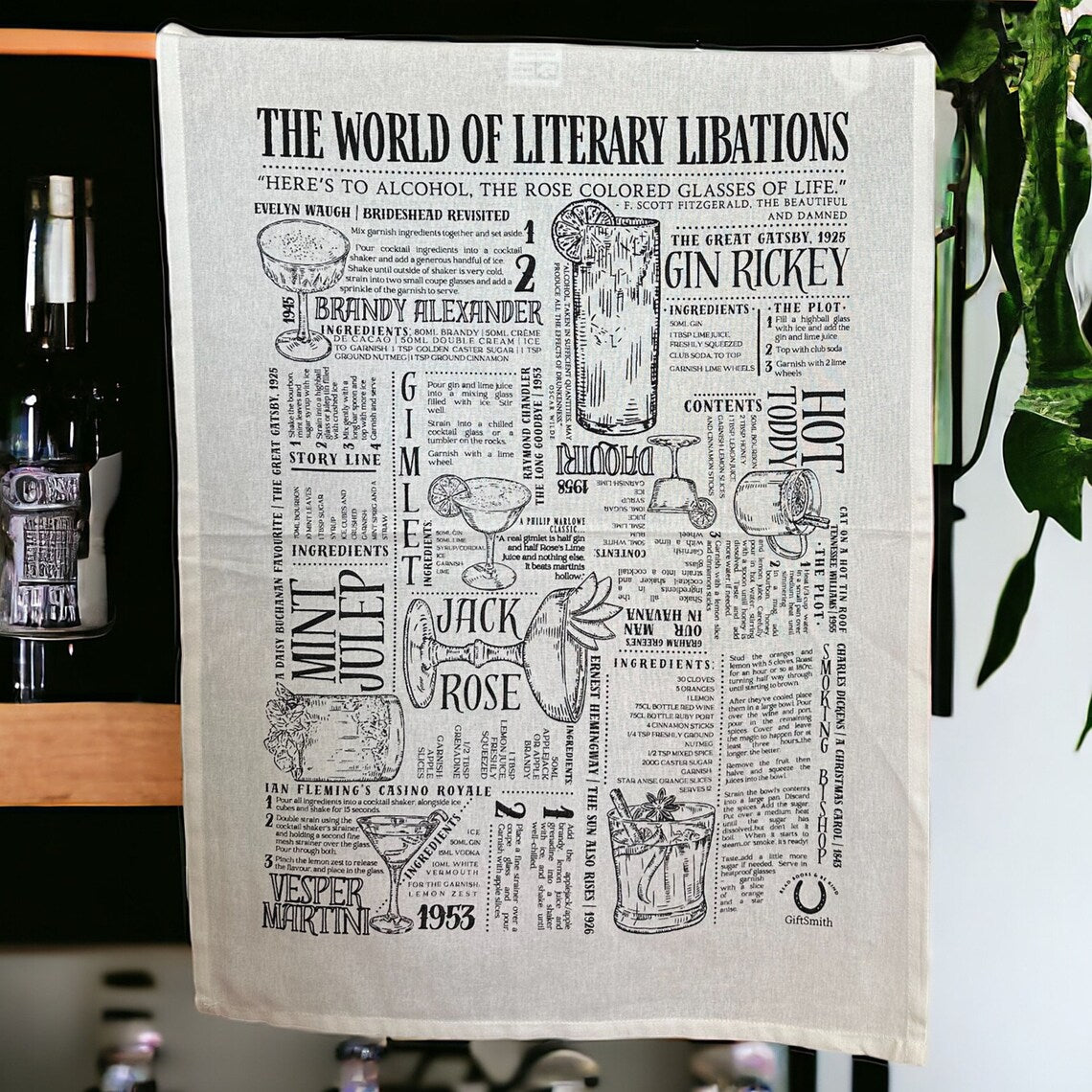 Literary Libations: Fairtrade Cotton Cocktail Tea Towel