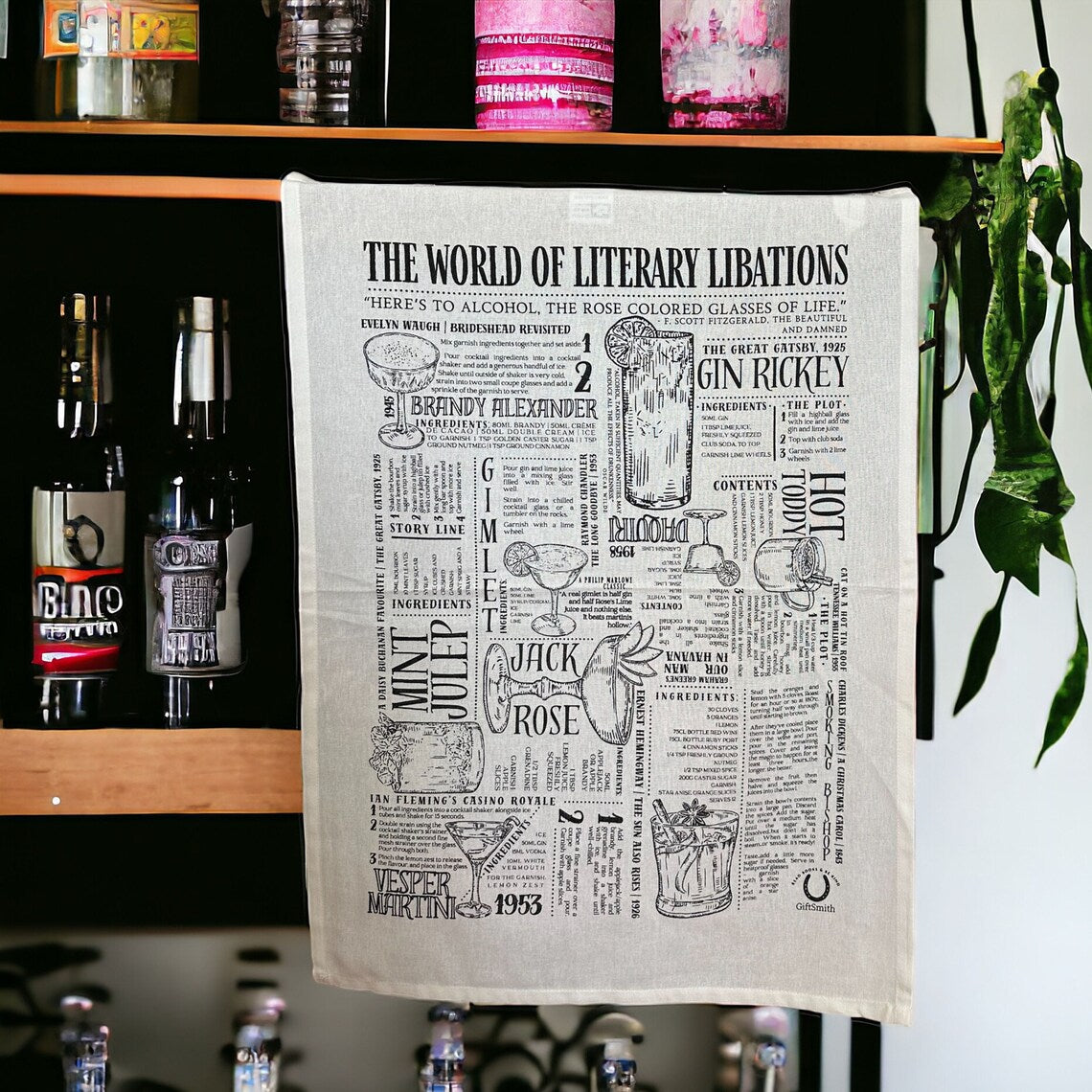 Literary Libations: Fairtrade Cotton Cocktail Tea Towel