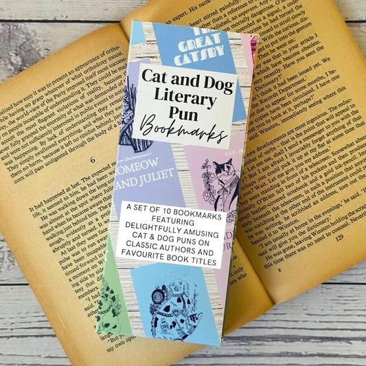 Literary Pun Cat and Dog Bookmarks - Set of 10