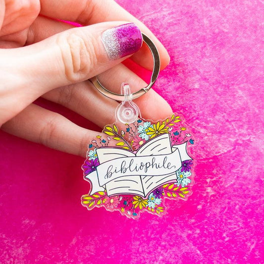 Floral Bibliophile Acrylic Keyring