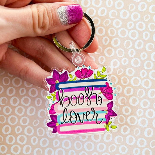 Floral Book Lover Acrylic Keyring