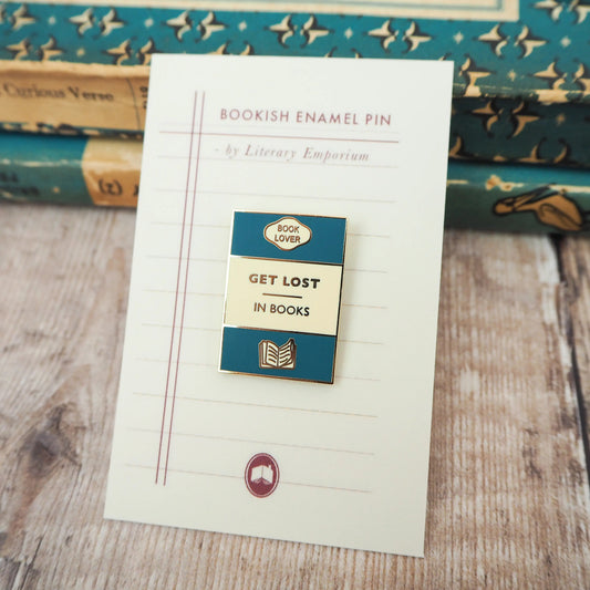 'Get Lost in Books' Book Lover Enamel Pin Badge from Literary Emporium.