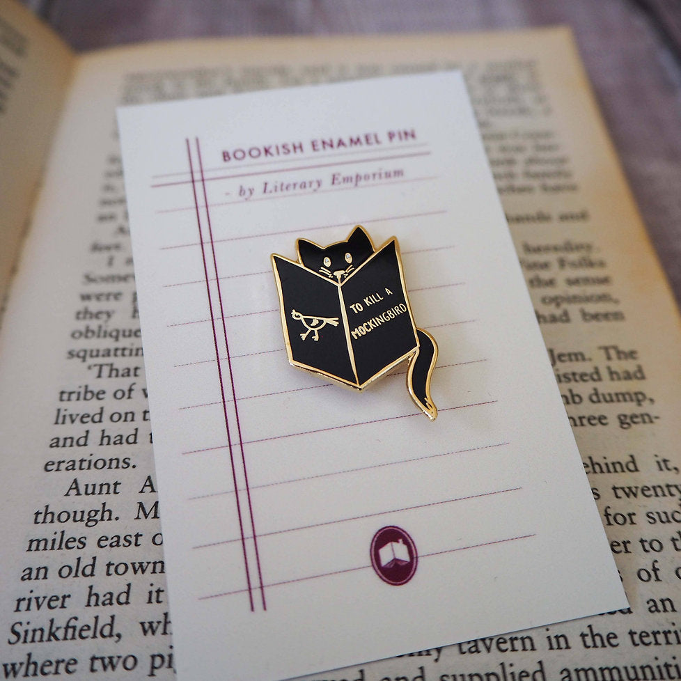 Reading Cat Enamel Pin Literary Emporium