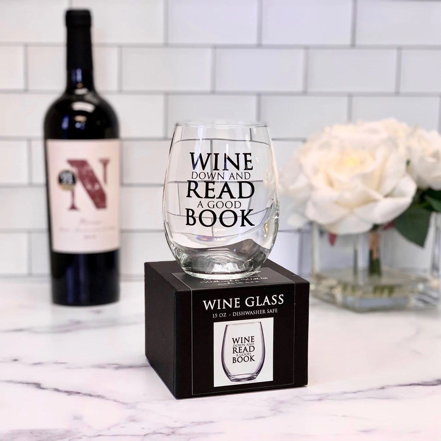 Wine Down and Read a Good Book Wine Glass
