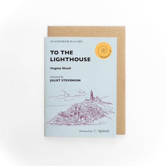 Card with 'To the Lighthouse' by Virginia Woolf and Spiracle logo on a white background