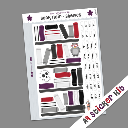 Book Noir Shelves A4 Journal Sticker Kit