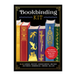 Bookbinding Kit product cover featuring illustrated decorative books in red, blue, purple, green, and gold on a black background, with the title 'Bookbinding KIT' and a red circular callout.