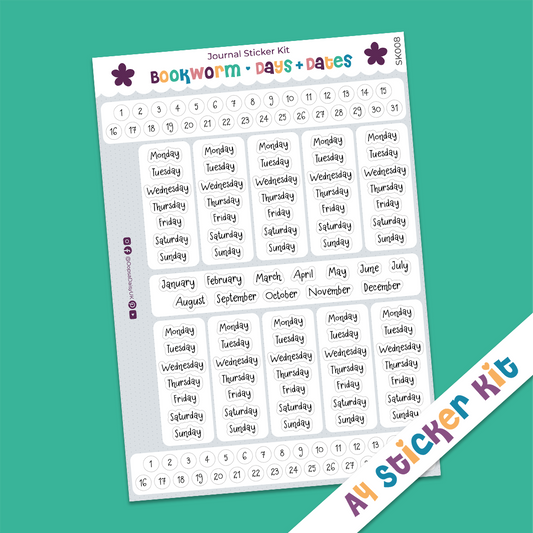 Bookworm Days & Dates A4 Journal Sticker Kit