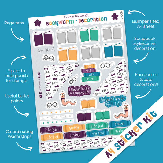 Bookworm Decoration A4 Journal Sticker Kit