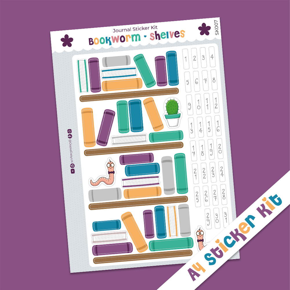 Bookworm Shelves A4 Journal Sticker Kit