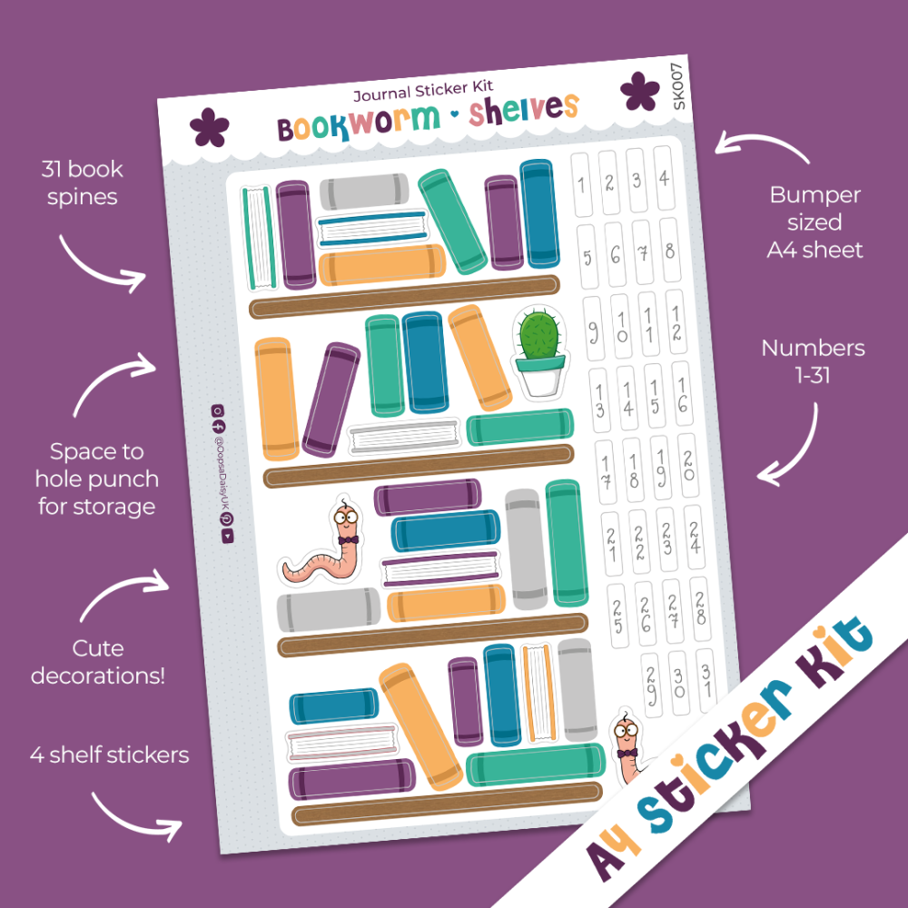 Bookworm Shelves A4 Journal Sticker Kit