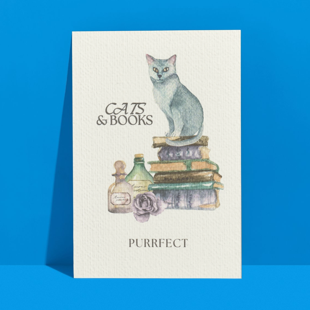 Cats & Books Greeting Card - A6