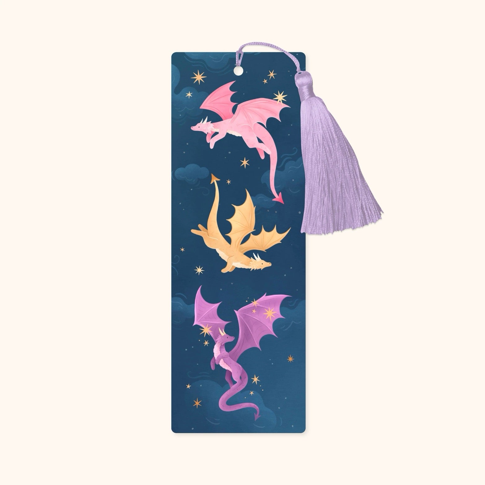 Bookmark with dragons and a tassel on a blue background