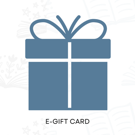 Blue gift box icon with a bow on a white background, labeled 'E-Gift Card'.