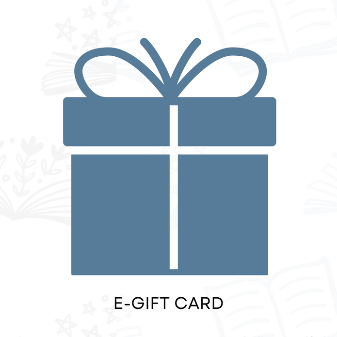Blue gift box icon with a bow on a white background, labeled 'E-Gift Card'.