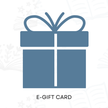 Blue gift box icon with a bow on a white background, labeled 'E-Gift Card'.