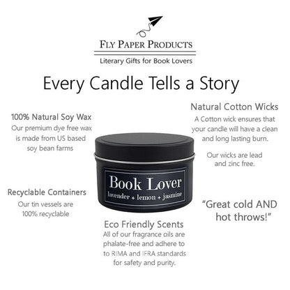 Avid Reader Literary Tin Soy Candle 4oz from Fly Paper Products