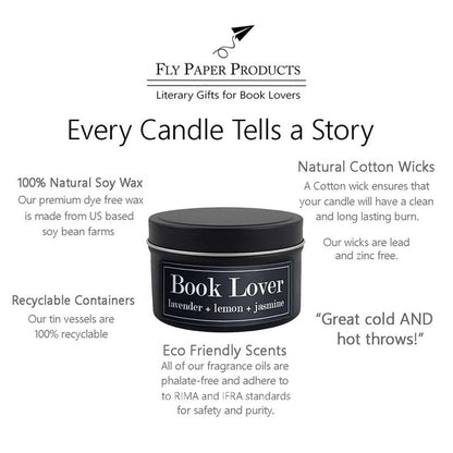 Book Lover Literary Tin Soy Candle 4oz from Fly Paper Products