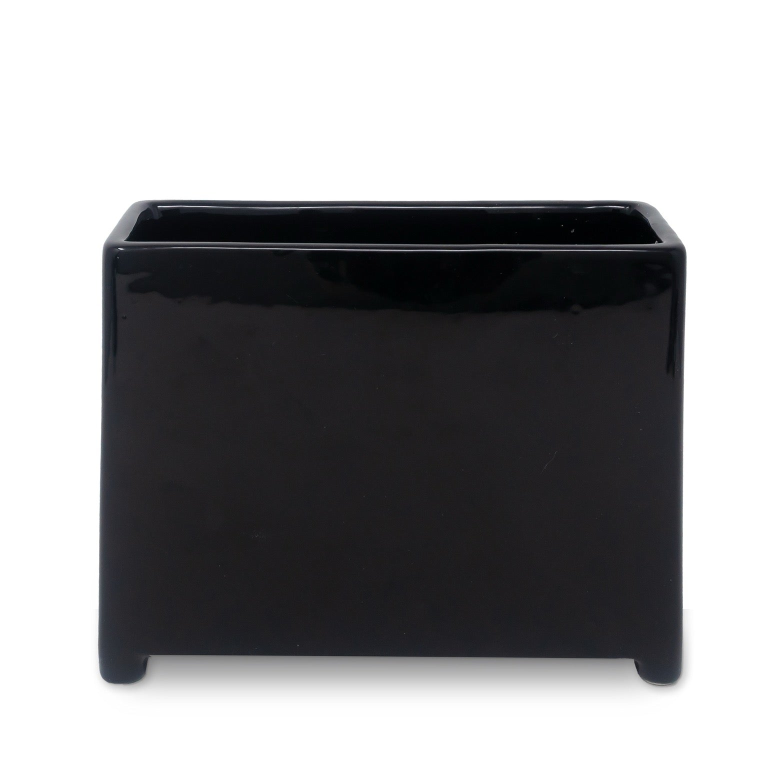 Black rectangular vase on a white background
