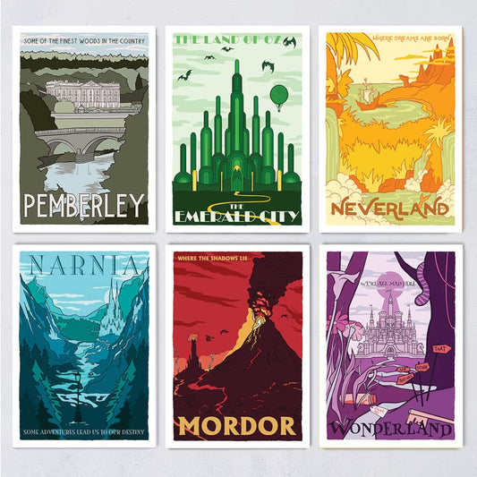Fictional Travel Postcard Set - Pack of 12 from Bookishly