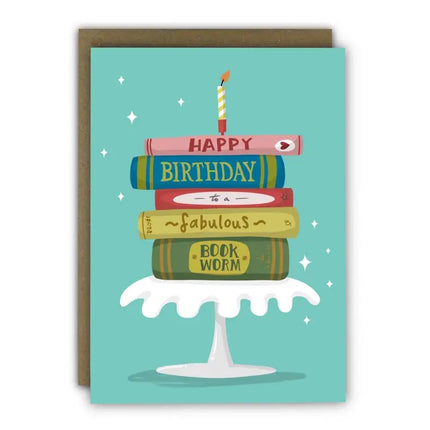 Fabulous Book Worm Birthday Card
