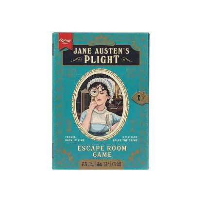Box of 'Jane Austen's Plight' escape room game with a vintage design.