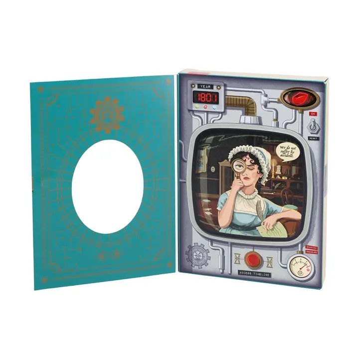 Book with a retro-style television screen on the cover displaying an illustration of a woman.