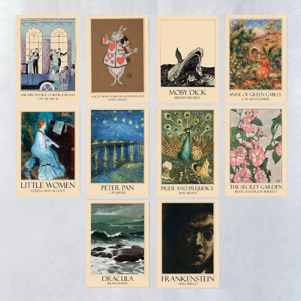 Literary Art Book Cover Postcard Set - Pack of 10 Bookishly
