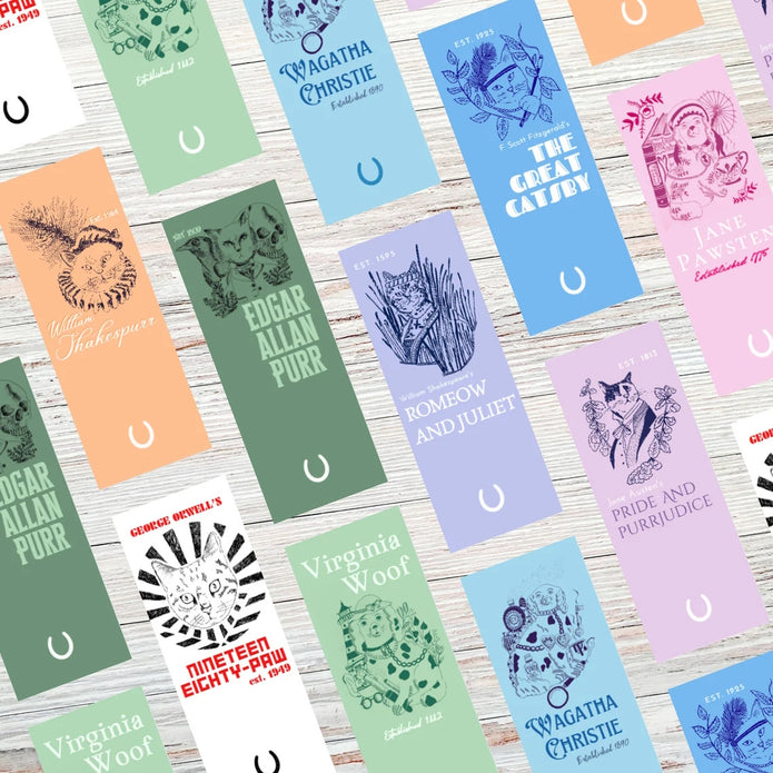 Literary Pun Cat and Dog Bookmarks - Set of 10