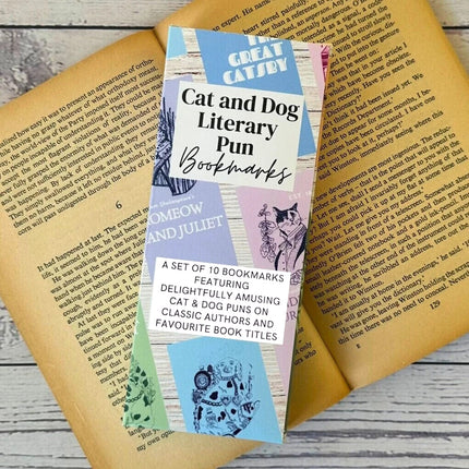 Literary Pun Cat and Dog Bookmarks - Set of 10