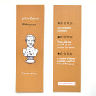 Bookmarks with a bust of a man and text on an orange background
