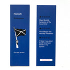 Two blue bookmarks with text and a flag illustration on a white background