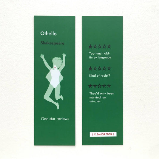 Two green bookmraks with text and a silhouette of a person, on a white background.