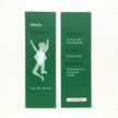 Two green bookmraks with text and a silhouette of a person, on a white background.