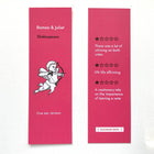 Two pink bookmarks with text and a Cupid illustration on a white background