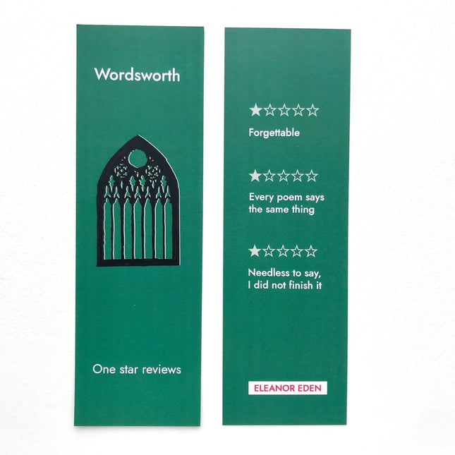 Two green bookmarks with text and a logo on a white background