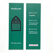 Two green bookmarks with text and a logo on a white background