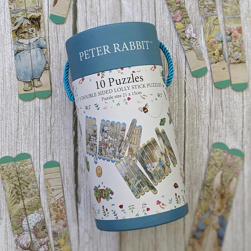 Peter Rabbit Puzzles Sticks in tub on tableop