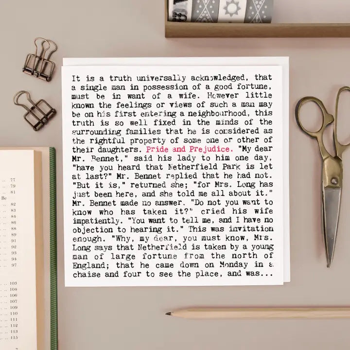 Pride and Prejudice Jane Austen Greeting Card The Literary Gift Shop