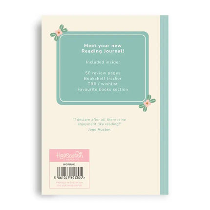 Reading journal with text and floral design on a white background