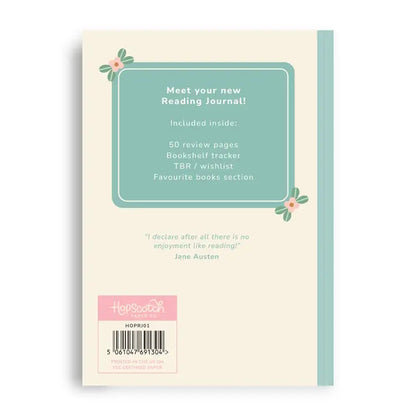Reading journal with text and floral design on a white background