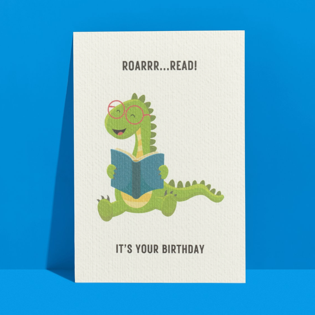 Reading Dinosaur Birthday Card - A6