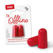 Red earplugs with packaging labeled 'I'm Offline' on a white background