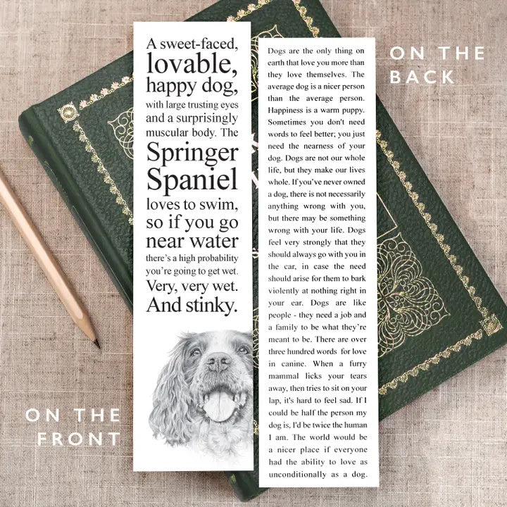 Book with text and a dog illustration on a textured surface