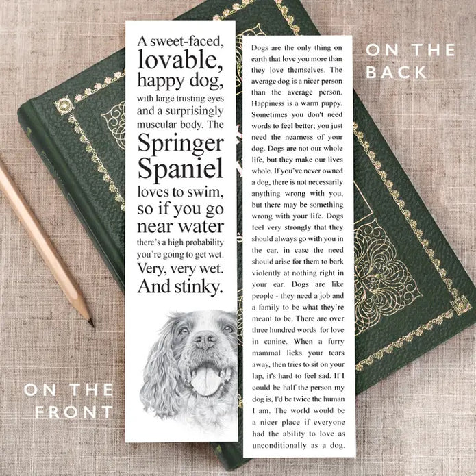 Book with text and a dog illustration on a textured surface
