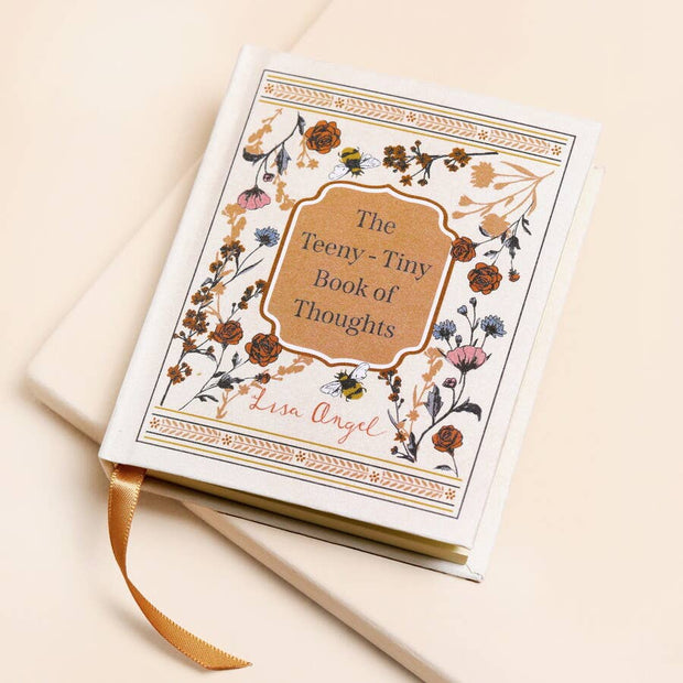 Book titled 'The Teeny-Tiny Book of Thoughts' by Lisa Angel on a beige background