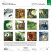 Back cover of the Chris Dunne 'Wind in the Willows' 2027 calendar, showing a 3x3 grid of illustrated monthly scenes with the month names below each panel. The cover includes a green 'Zero Plastic' badge, product title text, barcode, and museum/gallery details on a white background.