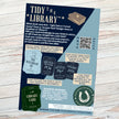Game guide for 'Tidy the Library' on a wooden surface